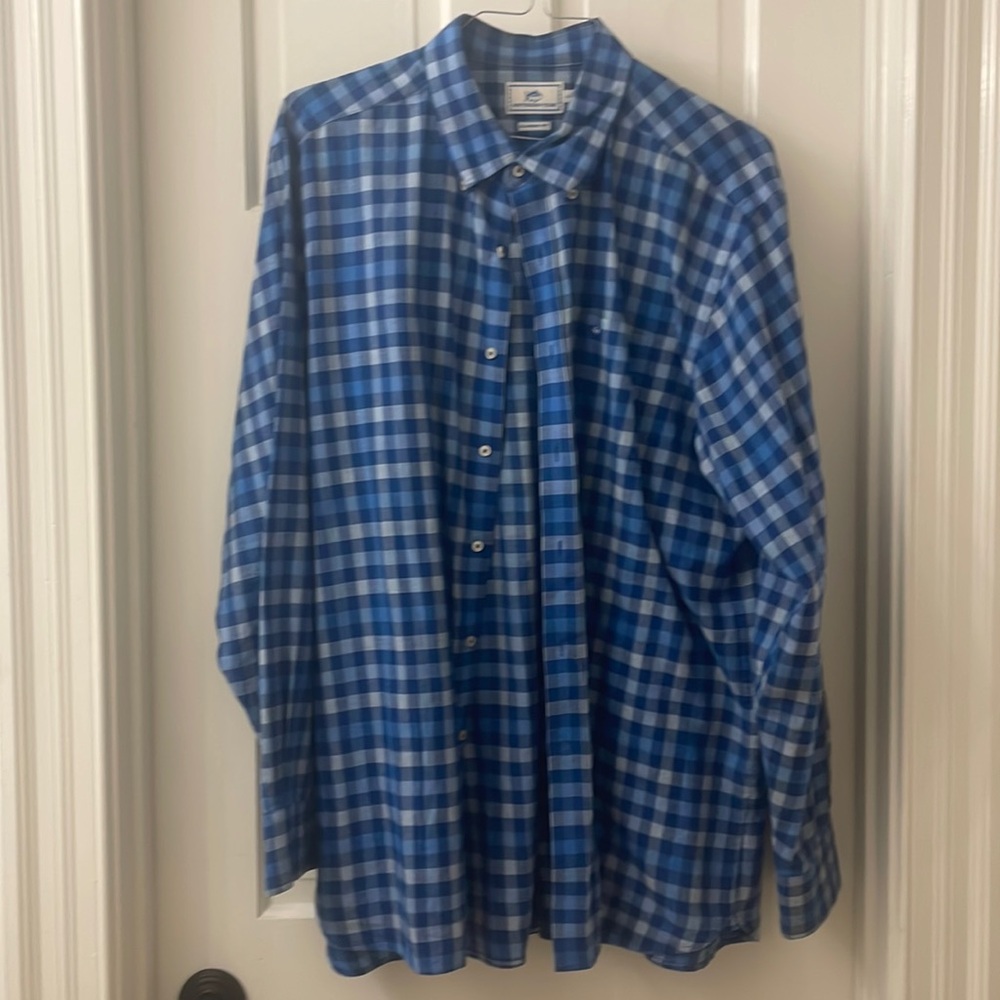Blue checkered southern tide long sleeve button down